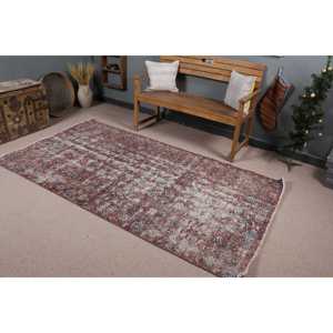 Vintage Rug, Area 4.3x7.9 ft Turkish Rug, <b>Red</b> Floral <b>Wool</b> Rug - Product Image 1