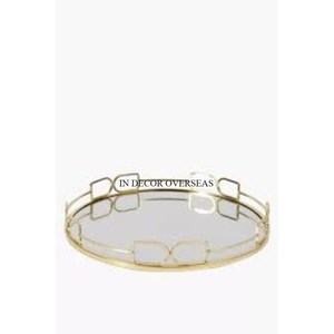 Fleurs et feuilles Designer plaqué or de haute qualité Bordures en métal de la meilleure qualité Miroir de forme ronde Plateau de service alimentaire de l'Inde - Product Image 6