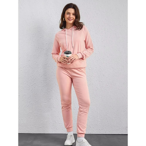 Ensemble de survêtements décontractés d'hiver à capuche imprimés sur mesure, fabriqués au Pakistan, en gros, pas cher, deux pièces pour femmes, 100% coton molletonné - Product Image 5