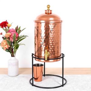 Stylish Hammered Copper <b>Water</b> <b>Jug</b> Dispenser with Eco-Friendly Metal Stand Beverage Server for Home Events Entertaining Guests - Product Image 6