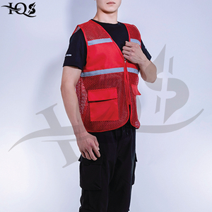 Chaleco de Seguridad Reflectante Rojo para Hombre, Ropa de Trabajo de Alta Visibilidad de Poliéster con Bolsillos - Product Image 2