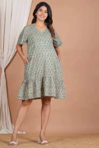 Nuevo Vestido de Lactancia para Embarazadas, Transpirable, con Estampado de Bloques, de Algodón, para Maternidad y Posparto - Product Image 5