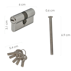 Cilindro di sicurezza 30x30 mm/13,5 a camma corta nichelato con 5 chiavi - Product Image 2