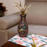 Vase de table antique traditionnel en céramique artisanale marron, de forme irrégulière, décoré de paons, brillant, facile d'entretien, 11x20cm