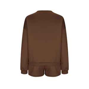 เซ็ต2ชิ้นชุดกีฬาลำลองครอปชุดใส่อยู่บ้านเสื้อสเวตเชิ้ตคอกลมและเสื้อกีฬาสั้นสีพื้นสำหรับฤดูร้อน - Product Image 4