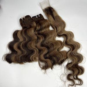 Super doble colores onda suelta estilos rizados Remy grado virgen vietnamita extensiones de cabello humano atado a mano trama Funmi estilo hinchable - Product Image 4