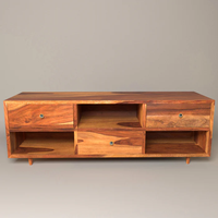 Soporte de TV Extensible y Convertible de Madera Maciza con Diseño Moderno en Madera Sheesham para Sala de Estar o Dormitorio, Acabado Natural