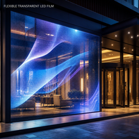 Film LED transparent flexible sur mesure OEM, découpé sur mesure pour la publicité en vitrine, 110-240V AC, faible consommation, vente en gros