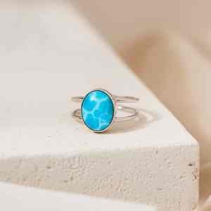 Bague Larimar en argent sterling 925 fait à la main bijoux en pierres précieuses bleu des Caraïbes cadeau pour elle - Product Image 1