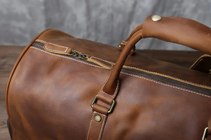 Sac de voyage pliable en cuir véritable grande capacité, sac de week-end, sac à main, fermeture éclair, marron, portable, durable - Product Image 2