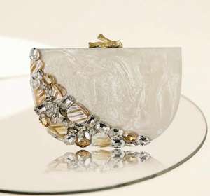 Wholesale Price Resin Precious Stone Women's Portable Handbag Clutch Purse with Pearl Decoration for Office Party Events - Product Image 6