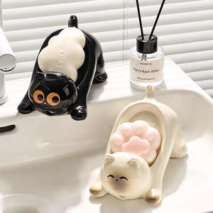 Porte-savon en céramique à clapet avec grands yeux, mignon, pour la salle de bain, avec couvercle et trous de drainage, garde le savon propre et sec - Product Image 6