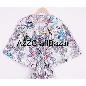 Vestido Kaftan Midi de Manga Corta con Cuello en V, 100% Algodón, Estampado Floral Bohemio, Corte Regular, Transpirable, para Fiestas de Verano - Product Image 2