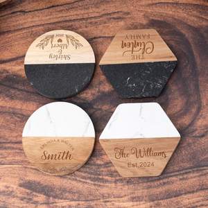 Sous-verres en marbre noir dans une boîte cadeau de qualité supérieure, tampons de boisson en pierre ronde lisse pour la décoration intérieure de luxe et les marchés d'exportation - Product Image 1