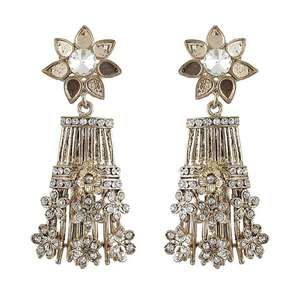 Boucles d'oreilles Kriaa Fine Cuff Stone White Stone Floral Gold Plated Dangler 1301236 - Product Image 1