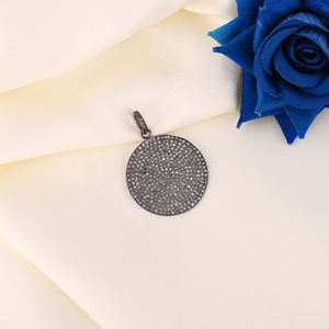 Pendentif disque pour femme en argent sterling 925 plaqué rhodium noir, pavé de diamants, vintage, taille 30 mm, pierres précieuses rouges de montagne - Product Image 1