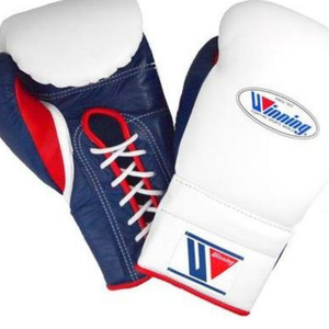 ถุงมือชกมวยแบบผูกเชือก Winning สีขาว กรมท่า แดง หนังแท้ สำหรับการฝึกซ้อมและการต่อสู้ระดับมืออาชีพ ขนาด 8oz 10oz 12oz 14oz 16oz - Product Image 3