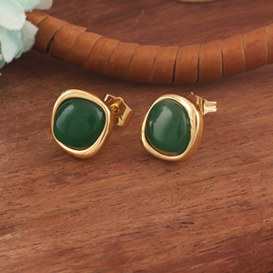 Boucles d'oreilles en onyx vert naturel avec pierres précieuses Boucles d'oreilles en gros à la mode Plaqué or 18 carats Anti-ternissement Clou à porter au quotidien - Product Image 2