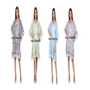 Vestido Kaftán 100% Algodón para Mujer, Talla Única, Kimono de Noche, Túnica con Estampado a Mano, Traje de Baño - Product Image 2