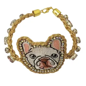 2024 Top abbigliamento Casual più venduto braccialetti da donna ricamati a mano Bulldog francese lunghi 20 cm per acquirenti sfusi