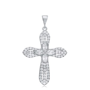 Pendentif religieux en argent avec pierres CZ rondes et marquises, bijoux fins, vente en gros, bijoux artisanaux - Product Image 5