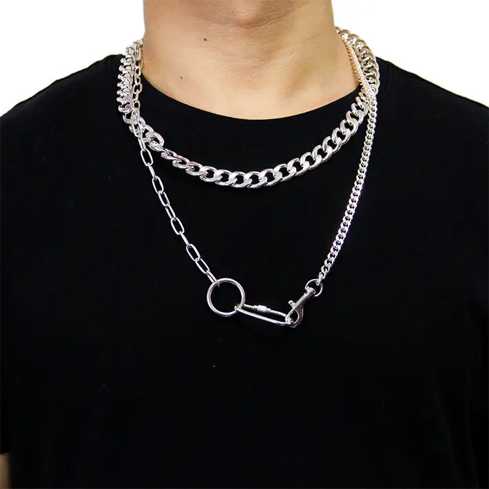 Wholesale Hiphop Style 925 Sterling Silver Alloy Chain Curb Necklace Set for Men