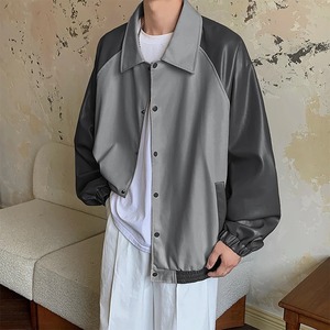 Autumn Trend American Men's Jacket High Splicing Leather Coat Wool Fabric Clashing Colors Casual Loose Lapel Tops Fur Men Women - Product Image 5