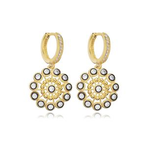 CZ encre noire Mandala Design Dangle boucle d'oreille turque artisanale femme 925 bijoux en argent Sterling pour acheteur en gros - Product Image 1