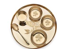 Kansa Bronze Finish Flower Design Bhojan Dinner Thali Ensemble de 6 pièces de 12 pouces de poids 1600gm - Product Image 2
