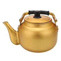 Théière en aluminium doré artisanale avec poignée noire, style moyen-oriental, bouilloire à thé et à café, écologique, portable, légère