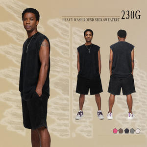 230gsm 100% algodón Vintage ácido lavado camiseta sin mangas hombres camiseta logotipo personalizado Unisex cuello redondo Camiseta para hombres - Product Image 5