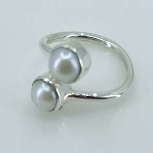 Handmade 925 Sterling <b>Silver</b> Dual Pearl <b>Ring</b> <b>Adjustable</b> June Birthstone Jewelry Perfect Gift for Her - Product Image 2