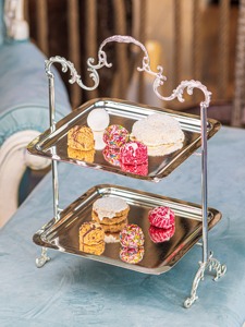 แท่นวางช็อคโกแลตขัดเงาสีเงินมันวาวสองชั้นสำหรับเสิร์ฟช็อคโกแลตและเสิร์ฟของหวานเครื่องใช้บนโต๊ะของใช้ในครัว - Product Image 5