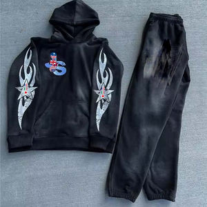 Conjunto de Sudadera con Capucha y Pantalones Deportivos Holgados, Lavado Ácido, Diseño Personalizado Ligero, Estilo Casual de Invierno para Hombre - Product Image 5