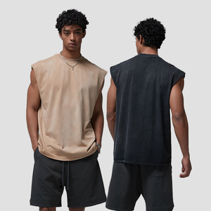 Logotipo personalizado 280gsm 100% algodón transpirable de secado rápido gimnasio sin mangas camiseta ácido lavado entrenamiento músculo Stringer camiseta sin mangas hombres - Product Image 1