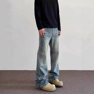 กางเกงผ้ายีนส์ขาตรงสไตล์วินเทจสำหรับผู้ชายทันสมัยสำหรับฤดูร้อนผ้าทอปานกลางเอวซักได้ - Product Image 4
