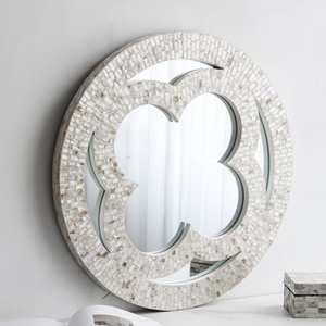 Espejo de trapeador de mano blanco, decoración colgante de pared, hermosa forma de flor redonda para decoración del hogar de Vietnam - Product Image 3