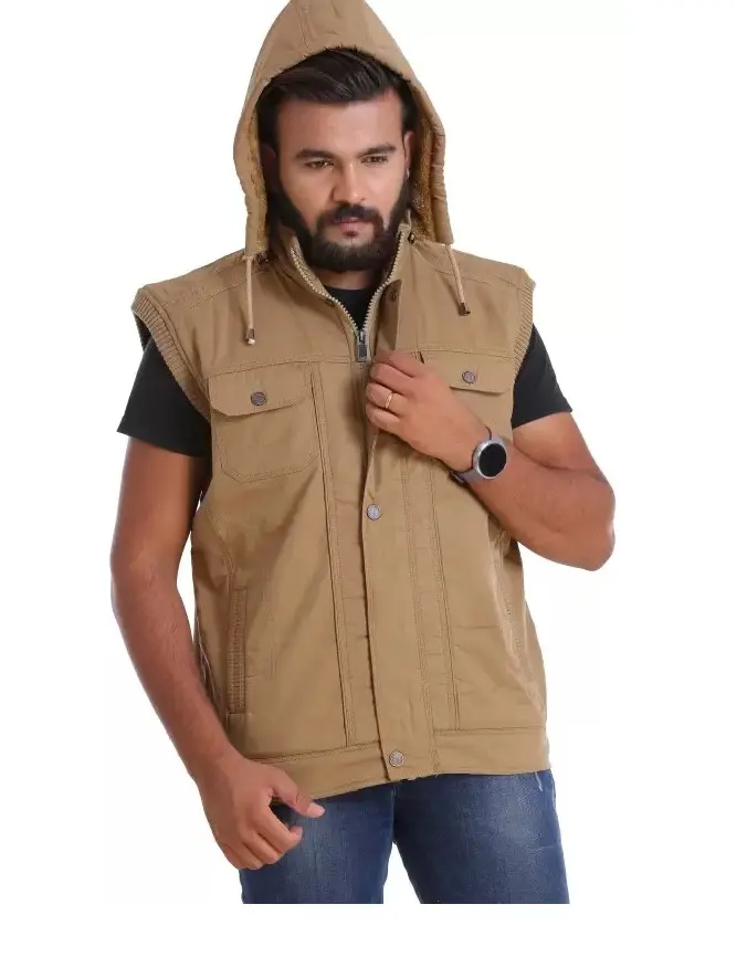 High Quality Plain Orange Custom Stand Collar Vest Outerwear Lightweight Warm Padded Puffer Sleeveless Jackets With Hooded