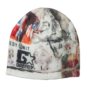 หมวกบีนนี่ถักสำหรับทุกเพศหมวกบีนนี่พิมพ์ลายแบบระเหิดติดแขนเสื้อสำหรับฤดูหนาวหมวกบีนนี่ผ้าแจ็คการ์ด - Product Image 1