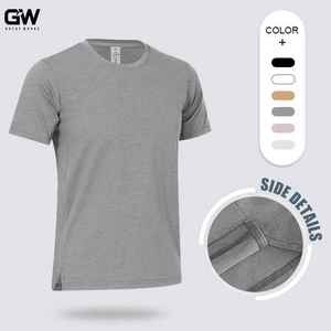 เสื้อยืดคอกลมแขนสั้นสำหรับผู้ชายเสื้อออกกำลังกายผ้าโพลีเอสเตอร์100% น้ำหนักเบาแห้งเร็วโลโก้ตามสั่ง - Product Image 3