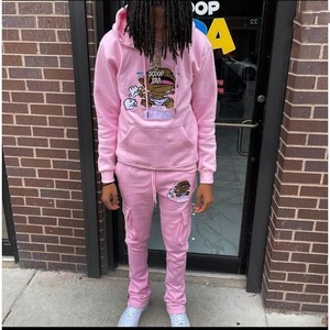 2025 Flare Jogging costume bas MOQ2-Piece français Terry à capuche pantalon ensemble Gym athlétique vêtements survêtements hommes femmes grande taille - Product Image 5