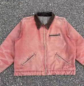 Chaqueta de trabajo de algodón 100% con cremallera estilo Detroit Vintage personalizada para hombre, prendas de vestir de otoño e invierno con logotipo de lona de pato vaquero desteñido - Product Image 6