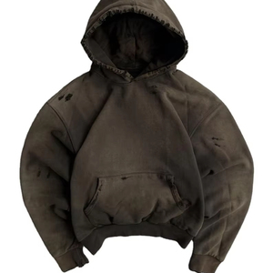 Sudadera con capucha extragrande estilo retro, personalizada, para hombre, estilo urbano con lavado ácido, cuello rasgado - Product Image 1