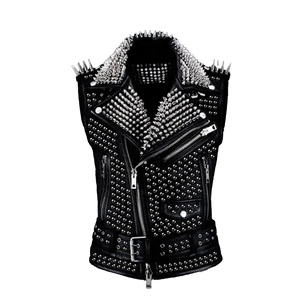 Gilet en cuir véritable pour femme avec logo personnalisé professionnel, respirant, nouveau, chaud, style motard steampunk, haute qualité, fermeture éclair extérieure - Product Image 1