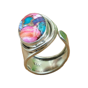 Pink Oyster Turquoise <b>Ring</b> 925 <b>Sterling</b> <b>Silver</b> <b>Adjustable</b> Statement <b>Ring</b> | Pink Stone Jewelry | Unique Oyster Turquoise <b>Ring</b> - Product Image 1