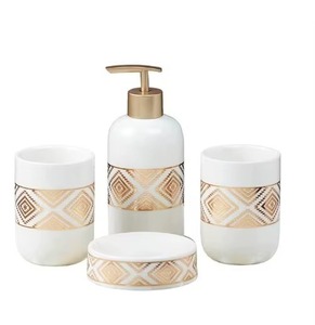 Juego de baño de resina negra con patrón dorado, aspecto elegante, perfecto para la decoración del hogar, baños de invitados, resorts y regalos elegantes - Product Image 6