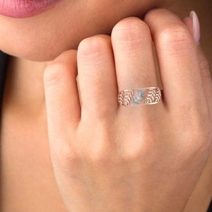 Anillo de bodas con diseño de hoja de Plata de Ley 925 chapado en oro rosa y Diamante redondo de moda para mujer a precio mayorista - Product Image 6
