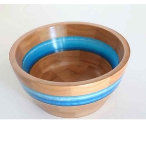 Bois d'acacia familial de haute qualité avec bol à salade en résine bol de service en bois bol de forme ronde - Product Image 5