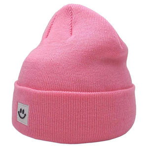 Bonnet en laine 100% très vendu en 2026, couleur rose, confortable, chaud, tricoté, avec revers, logo en caoutchouc, unisexe - Product Image 2