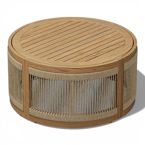 Ensemble de canapés de jardin contemporains pour villa, avec structure en teck massif, tissage en corde, coussins imperméables, durables et écologiques - Product Image 4